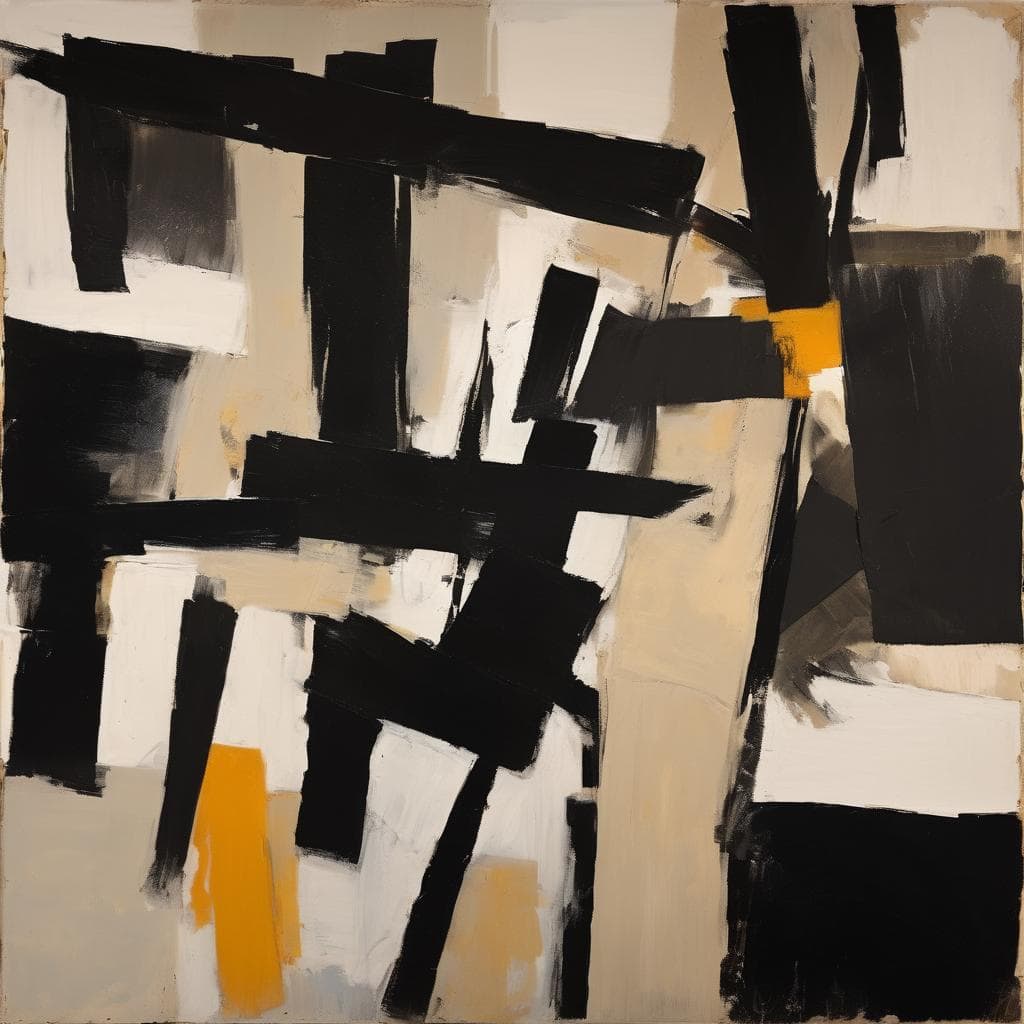 Συνδυασμός αφηρημένης τέχνης και δυναμικών γραμμών με μαύρα, λευκά και σκούρα γκρι χρώματα.