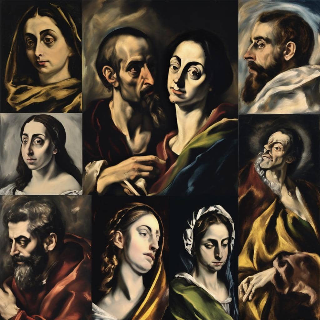 μπορεί να περιγραφεί το έργο τέχνης «Η Αφαίρεση της Πραγματικότητας» με μυστηριώδεις ανθρώπινες μορφές σε καμβά, αναδεικνύοντας την τέχνη και την ανθρώπινη ψυχοσύνθεση.